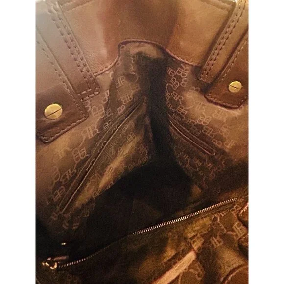 Banana Republic Brown Leather Bucket Tote Shoulder Bag Hobo Brass - Picture 11 of 15